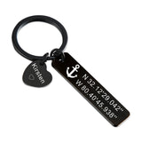 Personalized Coordinates Keychain, Custom Name Keyring