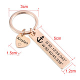 Personalized Coordinates Keychain, Custom Name Keyring
