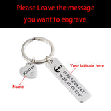 Personalized Coordinates Keychain, Custom Name Keyring