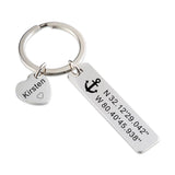 Personalized Coordinates Keychain, Custom Name Keyring