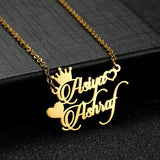 Personalized Couple Double Names Necklace Crown Heart Pendant
