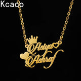 Personalized Couple Double Names Necklace Crown Heart Pendant