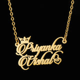 Personalized Couple Double Names Necklace Crown Heart Pendant