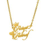 Personalized Couple Double Names Necklace Crown Heart Pendant
