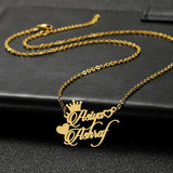 Personalized Couple Double Names Necklace Crown Heart Pendant