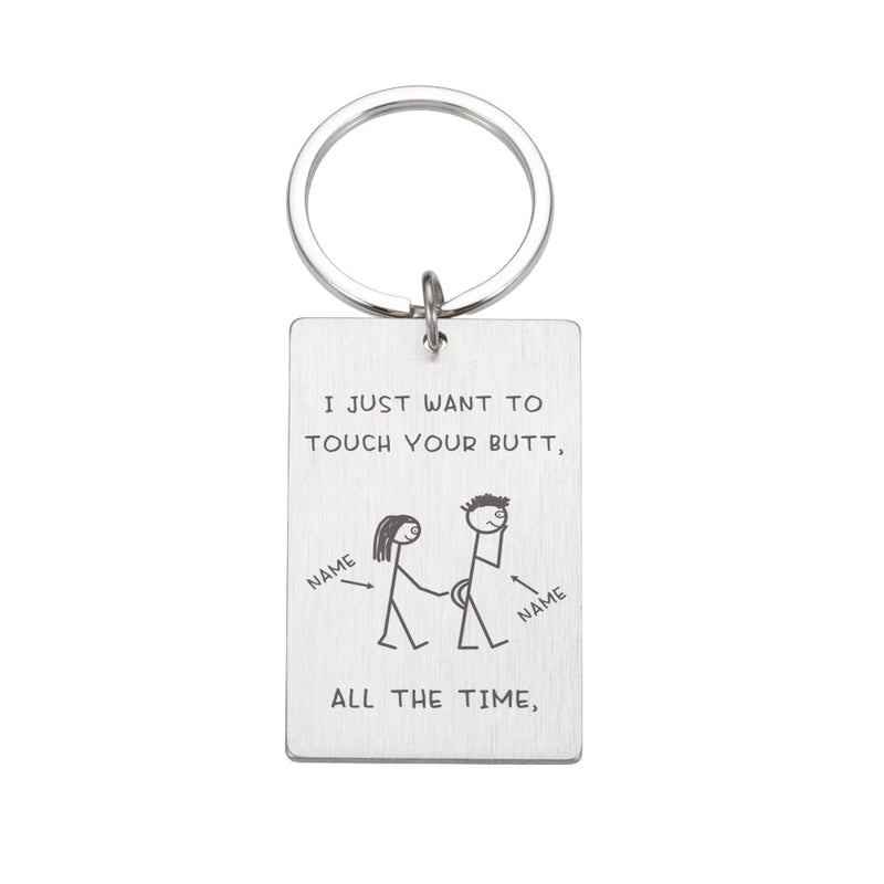 Personalized Couple Keychain Engraved Name Touch Your Butt Love Gift