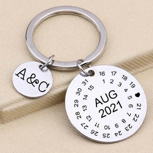 Personalized Couple Lover Gift Keychain Initial Date Calendar Keyring