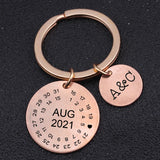Personalized Couple Lover Gift Keychain Initial Date Calendar Keyring