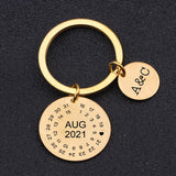 Personalized Couple Lover Gift Keychain Initial Date Calendar Keyring