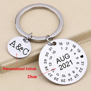 Personalized Couple Lover Gift Keychain Initial Date Calendar Keyring