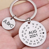 Personalized Couple Lover Gift Keychain Initial Date Calendar Keyring