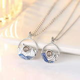 Personalized Couple Projection Necklace Set Mountains and Sea Gift