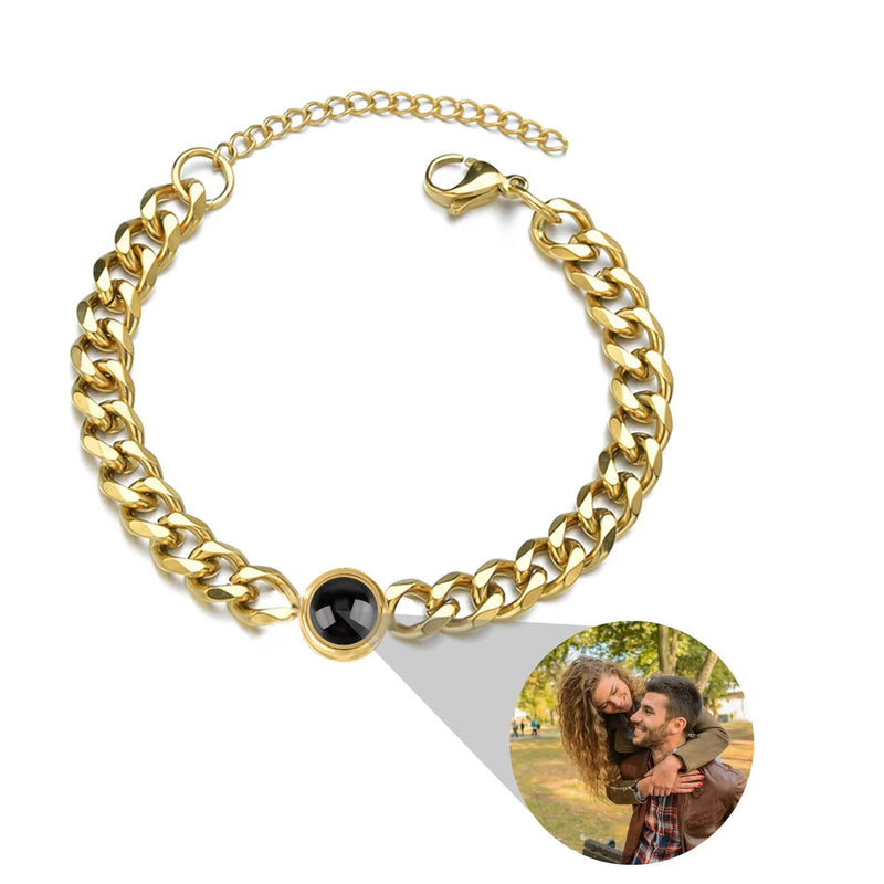 Personalized Couple Projection Photo Bracelets Cuban Chain