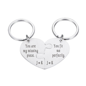 Personalized Couple Puzzle Keychains Initials Couples Keychain Gift Key Ring