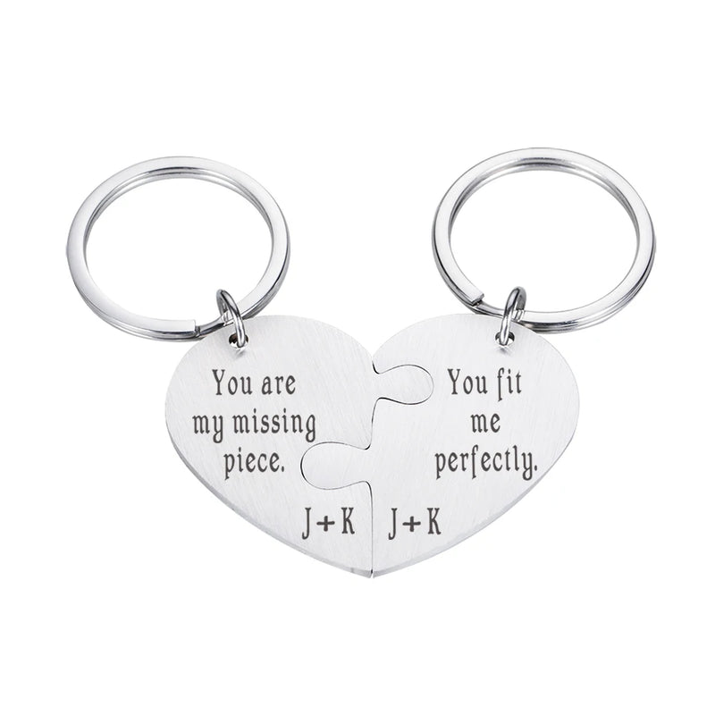 Personalized Couple Puzzle Keychains Initials Couples Keychain Gift Key Ring