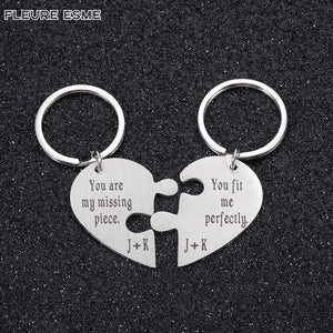 Personalized Couple Puzzle Keychains Initials Couples Keychain Gift Key Ring