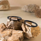 Personalized Couple Leather Bracelet with Stainless Steel Bar