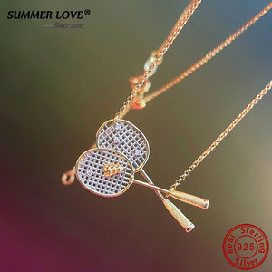 Personalized 925 Silver Plated Badminton Racket Women's Necklace