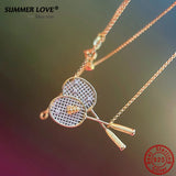 Personalized 925 Silver Plated Badminton Racket Women's Necklace