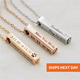 Dog Memorial Bar Necklace - Custom Ashes Cremation Urn Pendant