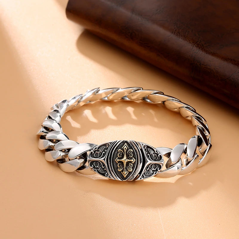 Men's Cross Flower Bracelet - Punk Style