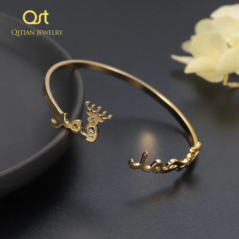 Personalized Crown Arabic Name Bangle/Custom Name Bracelet for Women