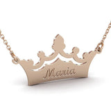 Crown Engraved Name Letter Pendant Necklaces Stainless Steel Chain BFF Gift