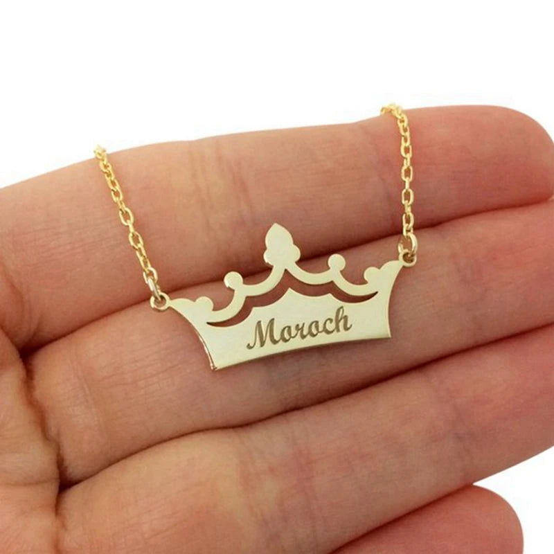 Crown Engraved Name Letter Pendant Necklaces Stainless Steel Chain BFF Gift