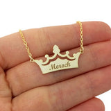 Crown Engraved Name Letter Pendant Necklaces Stainless Steel Chain BFF Gift