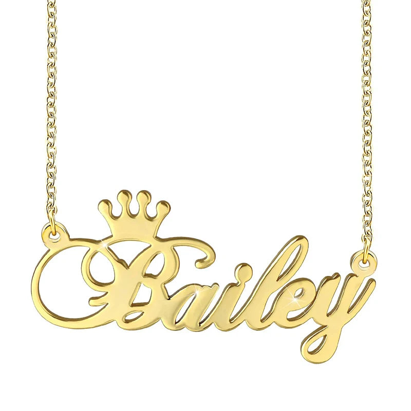 Personalized Crown Letter Pendant Necklace for Women - Name Necklace for Girl