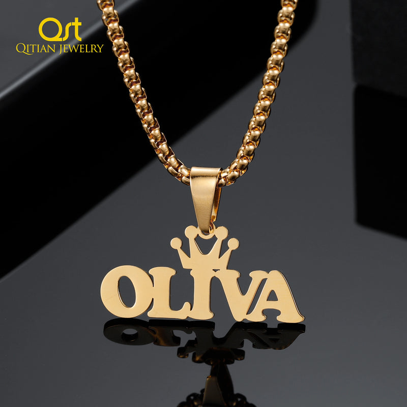 Custom Crown Name Necklace 18K Plated Stainless Steel Jewelry