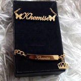 Personalized Crown Name Necklace Bracelet Set