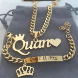 Personalized Crown Name Necklace Bracelet Set