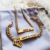 Personalized Crown Name Necklace Bracelet Set