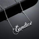 Personalized Crown Name Necklace Stainless Steel Charm Letter Nameplate