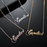 Personalized Crown Name Necklace Stainless Steel Charm Letter Nameplate