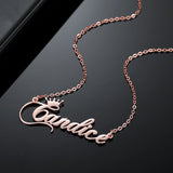Personalized Crown Name Necklace Stainless Steel Charm Letter Nameplate