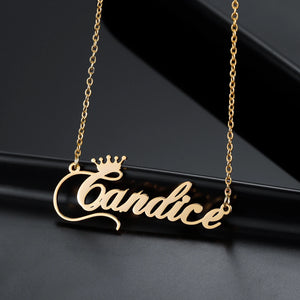 Personalized Crown Name Necklace Stainless Steel Charm Letter Nameplate