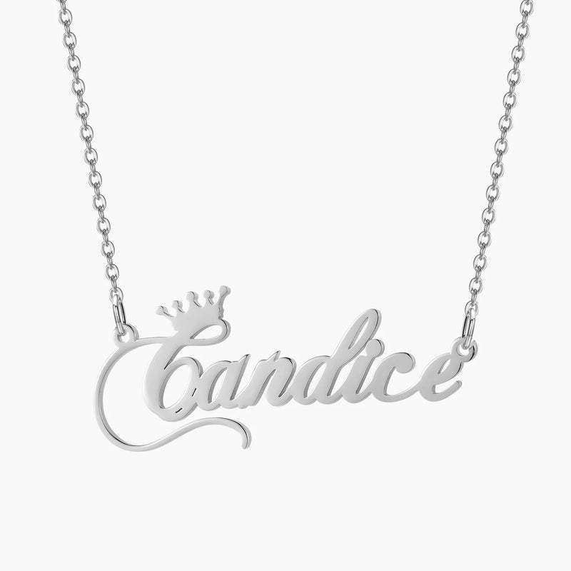 Personalized Crown Name Necklace Stainless Steel Charm Letter Nameplate