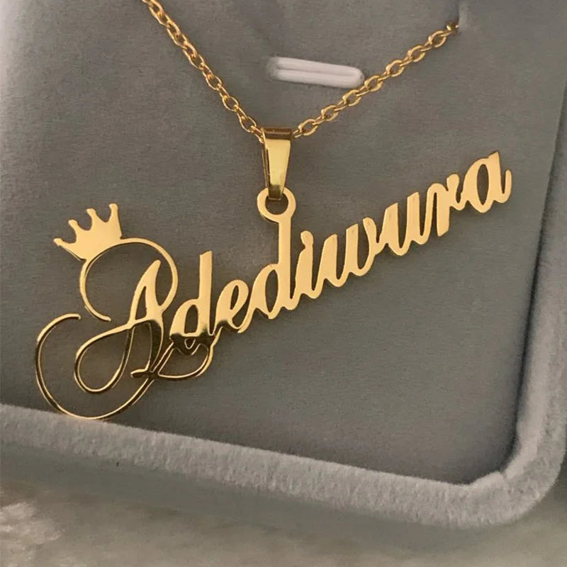 Crown Name Necklace Stainless Steel Personalized for Women
