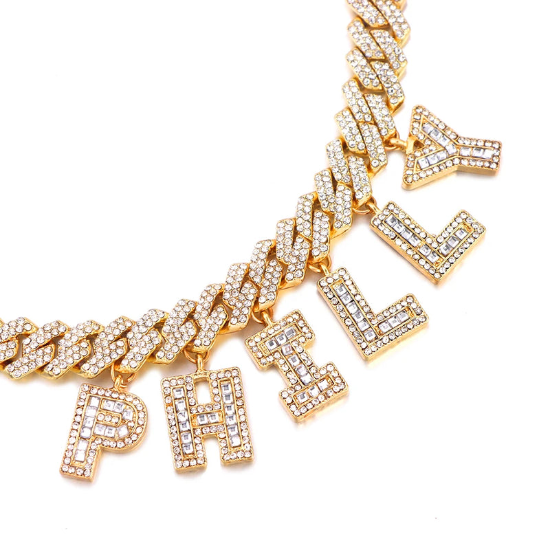 Personalized Crystal Baguette Letter Pendant Name Necklace