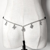 Crystal Letter Leopard Print Thongs Sexy Beach Body Chain Belt