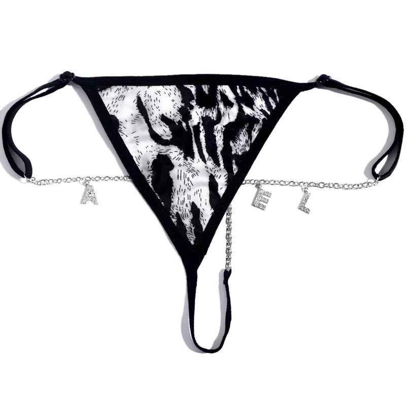 Crystal Letter Leopard Print Thongs Sexy Beach Body Chain Belt