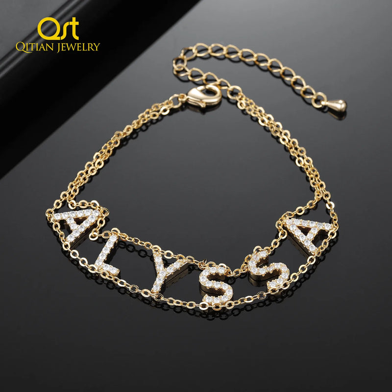 Custom Name Bracelet with Zircon Charm for Women
