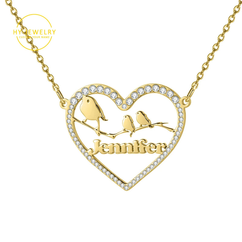 Personalized Crystal Names Necklace For Women Heart Name Pendant