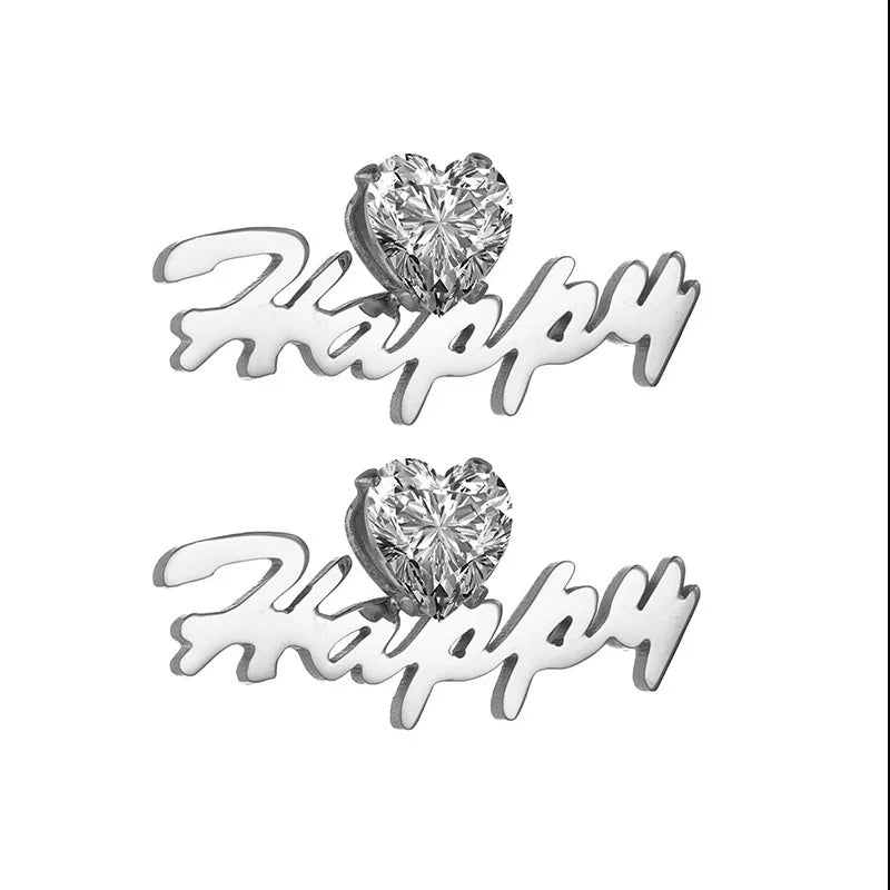 Custom Crystal Pendant Earrings Stainless Steel Name Letter Stud Earrings