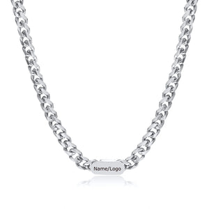 Custom Cuban Chain Necklace, Engraved Logo Name Bar Necklace