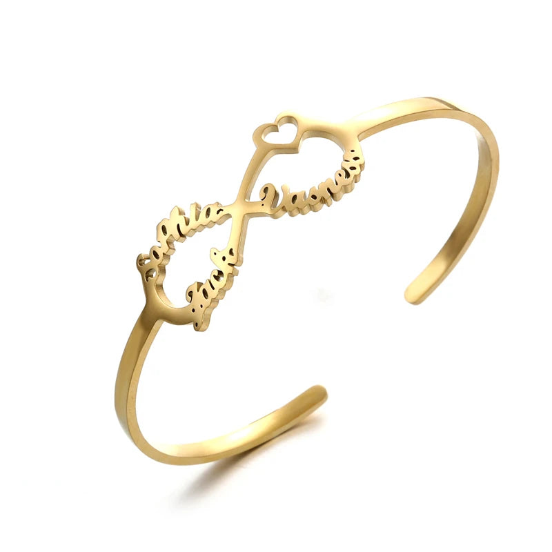 Personalized Family Name Bracelets Stainless Infinity Cuff Bangles