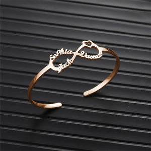 Personalized Family Name Bracelets Stainless Infinity Cuff Bangles