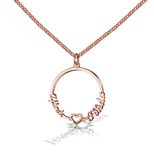 Personalized 2 Names 925 Silver Circle Necklace with Heart (JewelOra NE101616)